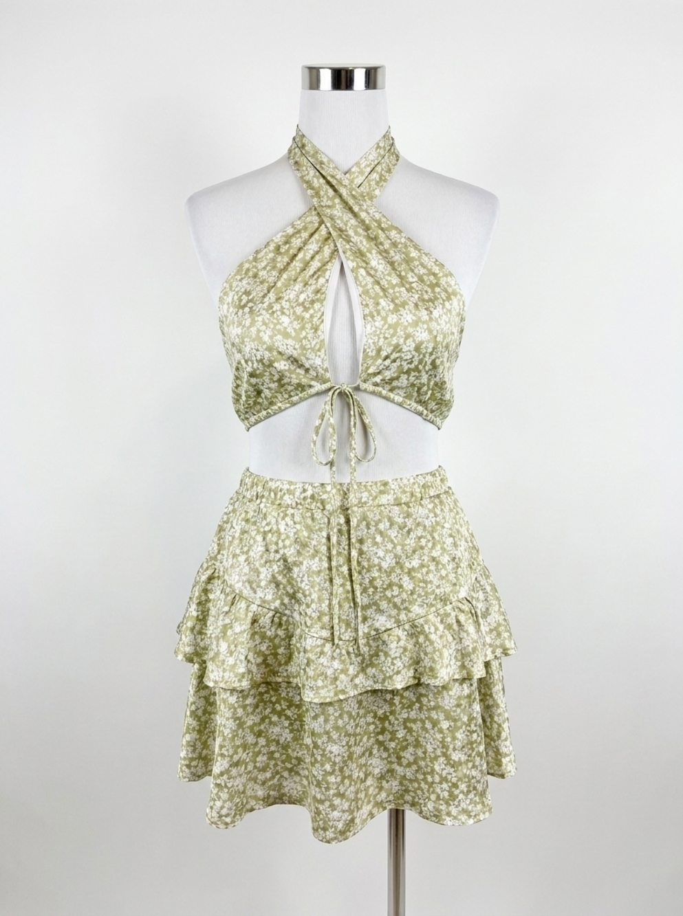 NEW LE LIS tropical babe floral skirt set in sage